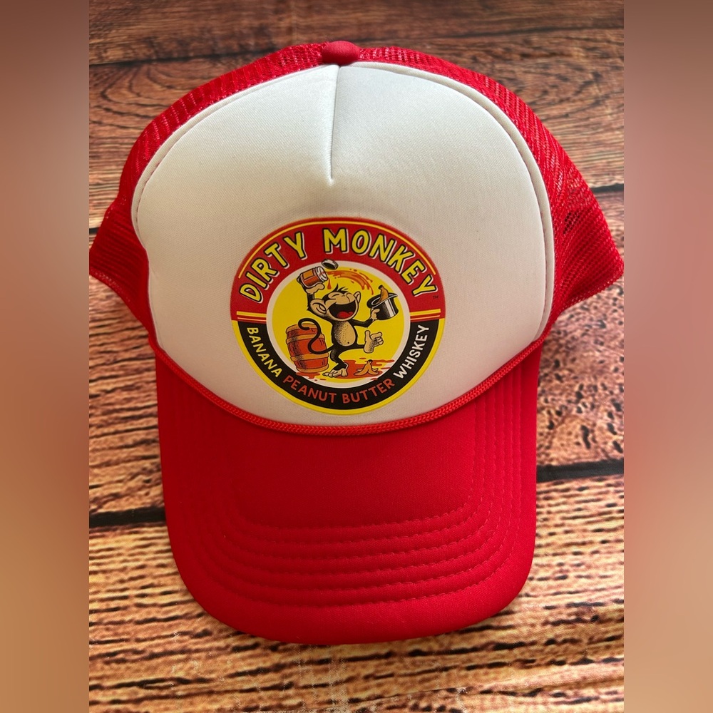 Dirty‎ Monkey Trucker Hat Cap Men’s Red Banana Peanut Butter Whisky Snap Back